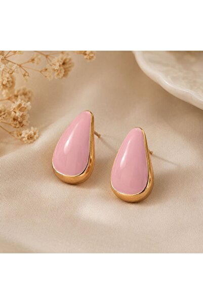 So Much Accesories Pink Drop Shaped Women's Earrings with Gold Detail