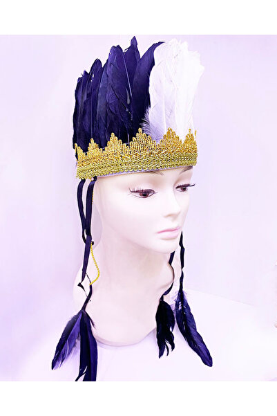 Hobibahçem Black and White Color Feather Native American Headdress| Fan Head