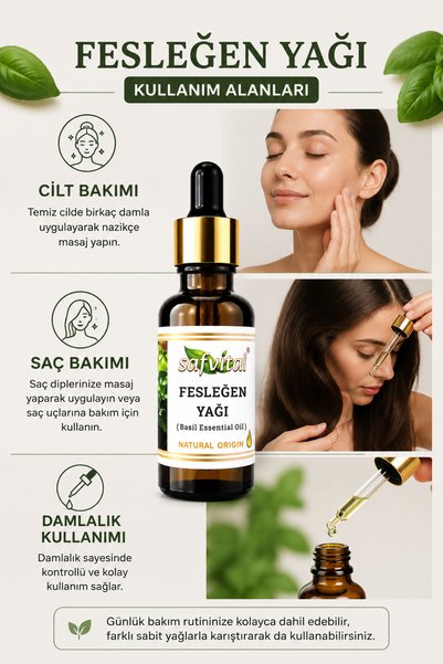 safvital Basil Oil 20 ml Premium Herbal Care Oil for Skin Hair Body Massage and Aromatherapy Use Stress and Mental Fatigue Care Skin Care Appearance and Pest Bite Care Support