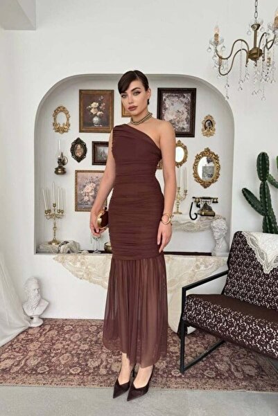 CKM MODA İlven Layered Midi Dress Brown