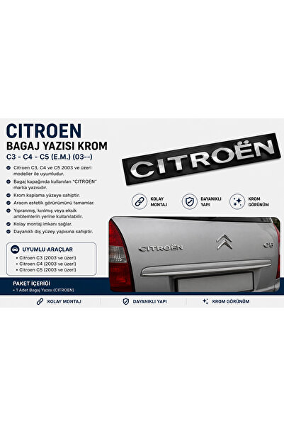 İthal Citroen Bagaj Yazısı Krom C3 C4 C5 2003 ve Üzeri