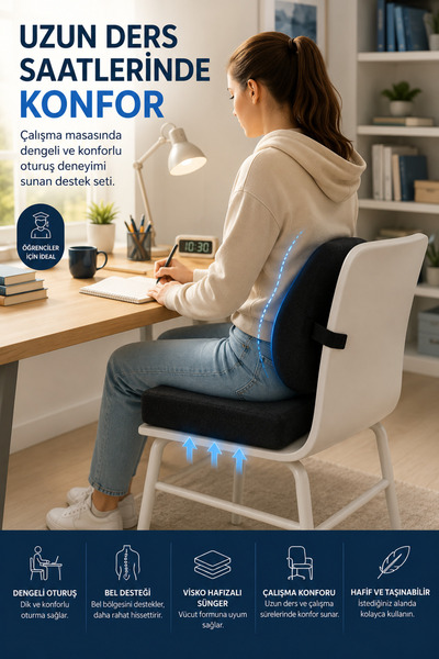 ANVA MED Orthopedic Sitting Cushion and Back Lumbar Support Cushion for Students, 2-Piece Study Set