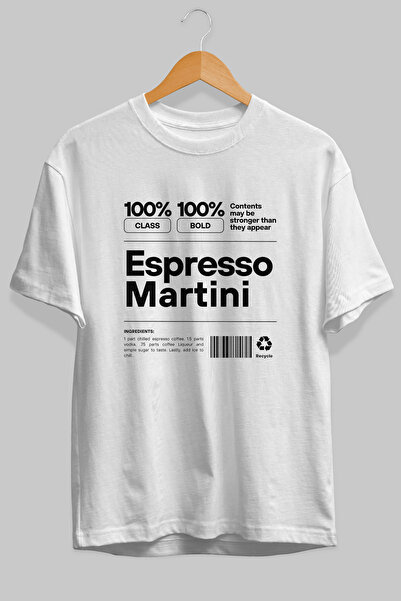Ankhises Espresso Martini Oversize μπλουζάκι με στάμπα μπροστά, λευκό, 100% β...