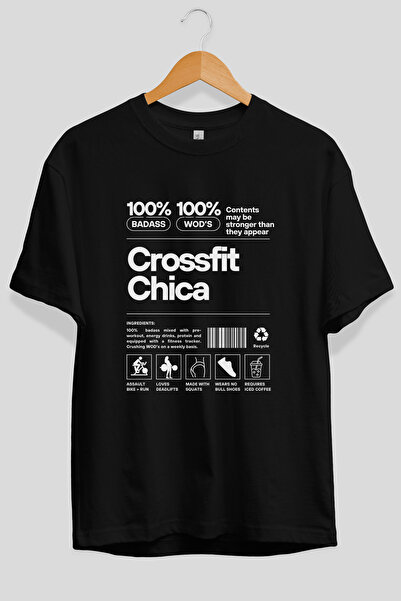 Ankhises Μπλουζάκι Crossfit Chica Oversize με στάμπα μπροστά, μαύρο, 100% βαμ...