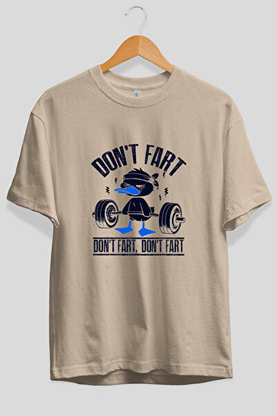 Ankhises Dont Fart Oversize Front Printed Beige T-Shirt 100% Cotton Streetwea...