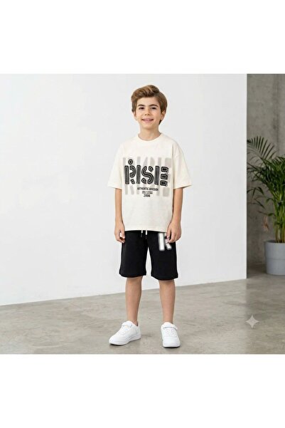 Yağmur Giyim Adress Rısıe Boys' Short Sleeve Set with Written Pockets Shorts ...