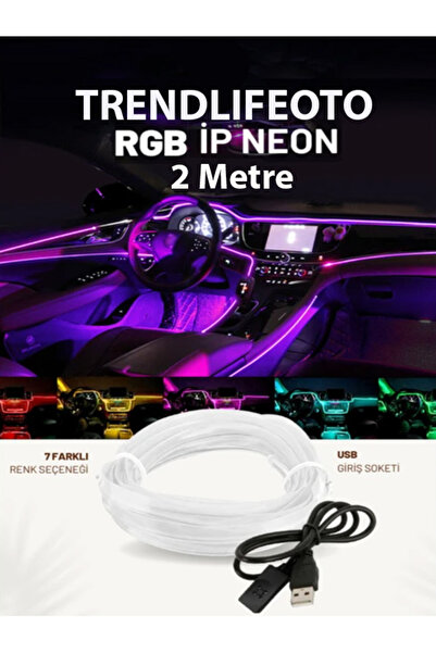 TRENDLIFEOTO Rgb Araç Içi Atmosfer Ambiyans Ip Neon Torpido Led 2metre usb gi...