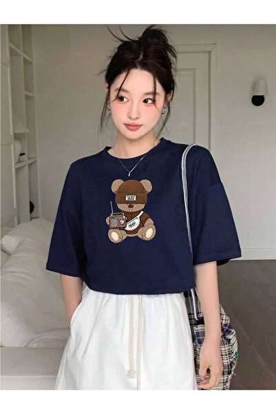 tkn your style Women's Beret Cute Teddy Bear Print Design Tshirt