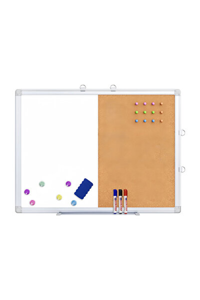 KidLe Magnetic Dry Erase Board and Cork Board Combo - 2-in-1 Wall Mounted Whi...