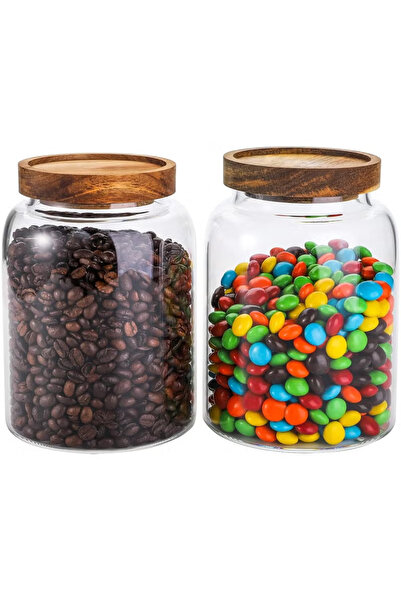 TAPIT 2pc Airtight Glass Storage Jar with Acacia Wood Air-tight Lid Borosilic...