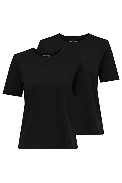 ONLY Damen T-Shirts, 2er Pack - ONLHAPPY O-NECK TEE, Rundhals, Baumwolle, ein...