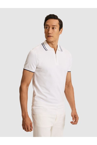 Cacharel Beyaz Slim Fit Fermuarlı Polo Yaka Triko T-shirt 50328360-VR013