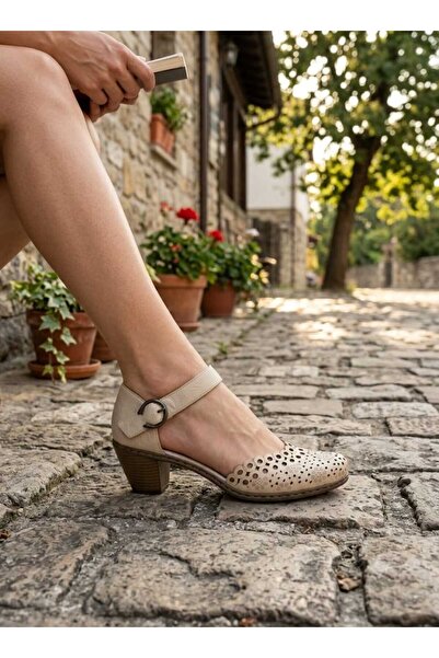Rieker Pantofi Dama cu Interior din Piele Naturala si Model Perforat, Bej