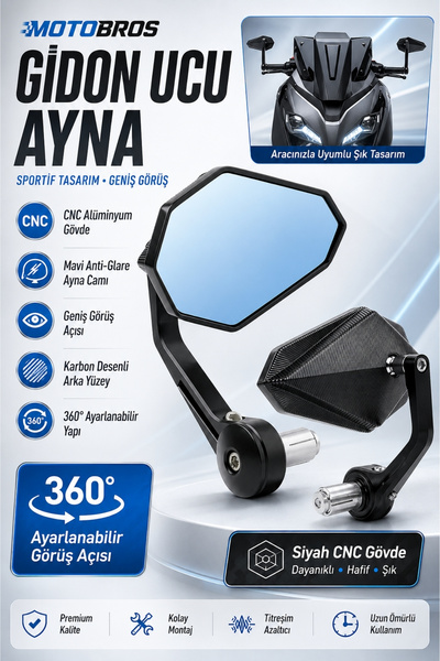 Motobros Motosiklet Ayna Motosiklet Gidon Aynası ERD-1 CNC Geniş Görüş Açısı ...
