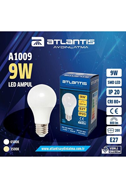 Atlantis 9 WATT LED AMPUL BEYAZ IŞIK 6500K