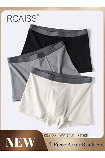 ROAISS Men 3 Pack Underwear Set, Soft Stretchy Trunk Briefs, Solid Lounge Sho...
