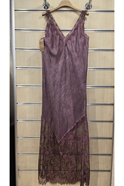Park Moda Rochie din satin italiană cu detalii franjurate