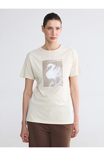 LC Waikiki Beige Printed Cotton Women's T-Shirt