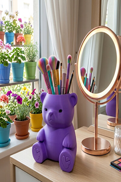 Küp Atölye Cute Teddy Bear Makeup Brush Organizer and Pen Holder