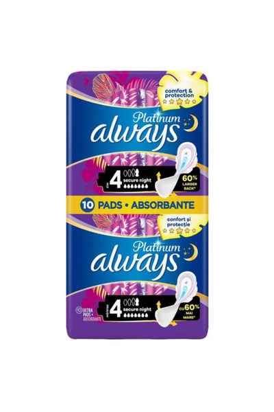 Always Absorbante Igienice - Platinum Secure Night Duo, marimea 4, 10 buc