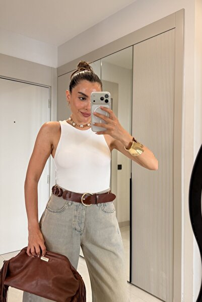 Gizem Ecemiş Maribel Beyaz Astarlı Bodysuit
