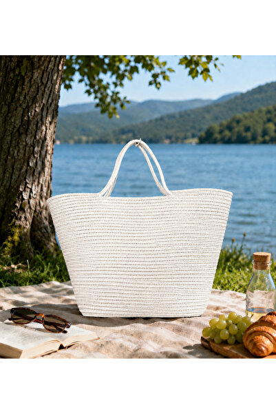 SURENO Jute Straw Look Beach Bag Jute Handle Bag Vegan Bag