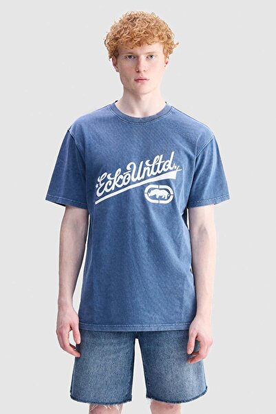 ecko unltd. Bennett Loose Fit Crew Neck Printed 100% Cotton Men's Navy Blue T...