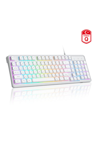 MageGee GK980 98 Tuş RGB Kablolu Membran Gaming Beyaz Klavye