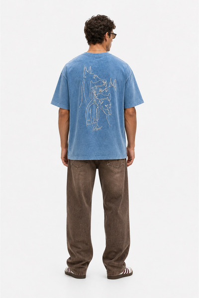 Respire Tricou Loyal cu aspect spălat, supradimensionat, albastru