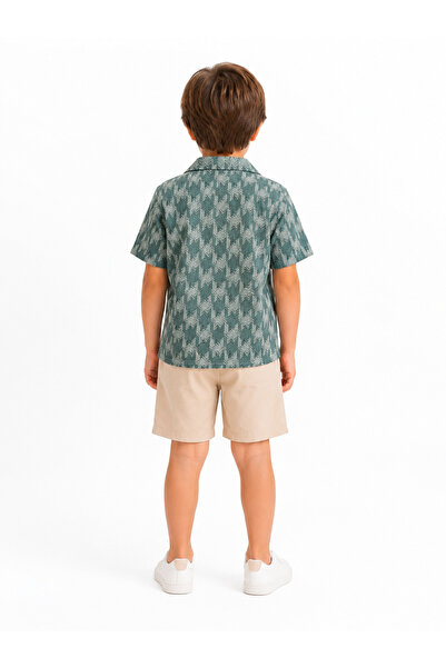 gülerçocuk Boys Patterned Shirt and Shorts Set Summer Short Sleeve 2 Piece Set