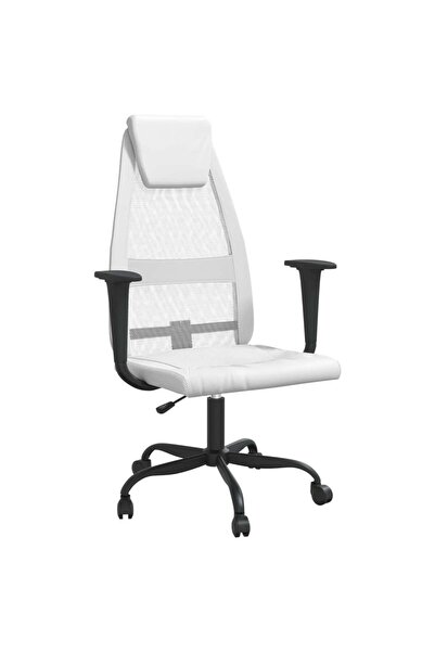 vidaxl Scaun birou reglabil în înălțime, alb, piele artificială/plasă