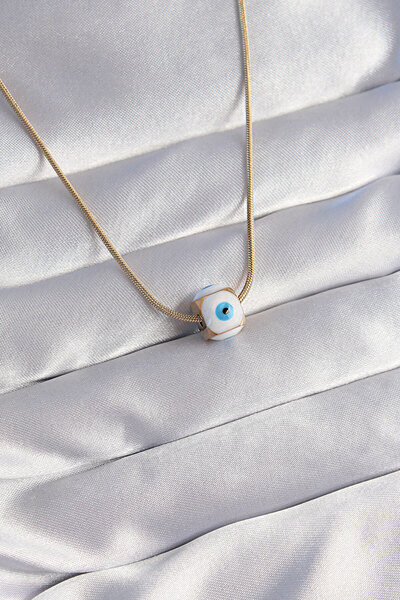 OGHAMAY 316L Steel Gold Color Enamel Evil Eye Model Necklace