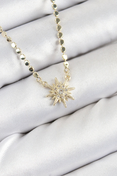 OGHAMAY Brass Zircon Stone Pole Star Model Crushed Chain Gold Color Women's N...