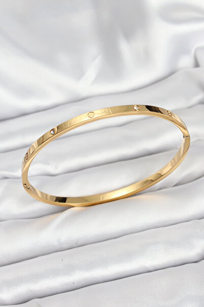 OGHAMAY 316L Steel Gold Color Zircon Stone 65 mm Thin Women's Handcuff Bracelet