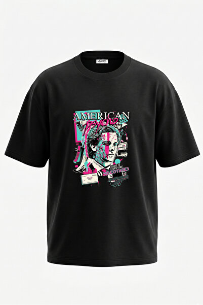 Anetos American Psycho Design Spate cu imprimeu Bumbac Negru supradimensionat...