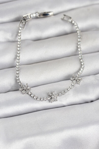 OGHAMAY Brass Silver Color Flower Model Zircon Stone Waterway Women's Bracelet