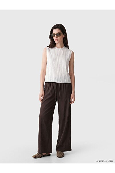 LC Waikiki Lcw Comfort Brown Wide Leg Women's Trousers with Elastic Waist