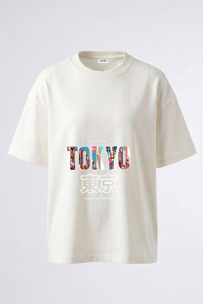 Anetos Tricou supradimensionat alb din bumbac cu imprimeu pe spate, design Ja...