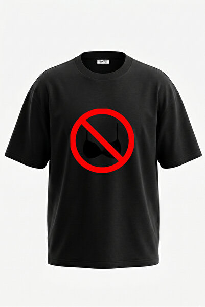Anetos Tricou oversize negru din bumbac, cu imprimeu pe spate, fără design ti...