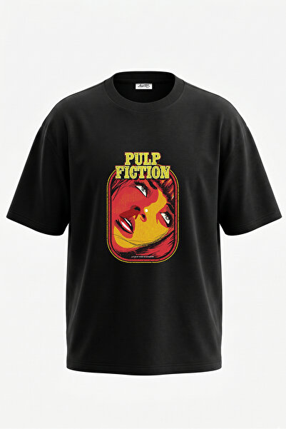 Anetos Pulp Fiction dizajn, pamučna crna oversize majica sa štampanim leđima