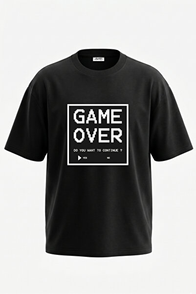 Anetos Μπλουζάκι Game Over Design με στάμπα στην πλάτη, βαμβακερό μαύρο oversize