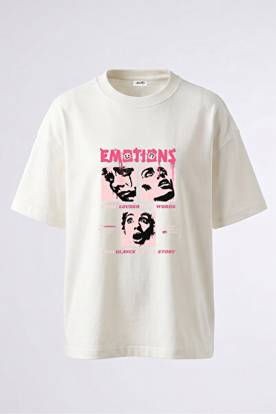 Anetos Emotions Faces Design Leđa sa printom Pamučna bela majica oversize