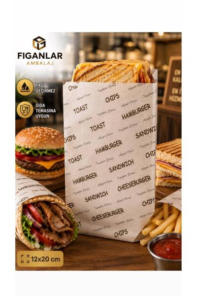 figanlar ambalaj 12x20 cm Yağ Geçirmez Kese Kağıdı Tost Sandviç Hamburger Dön...