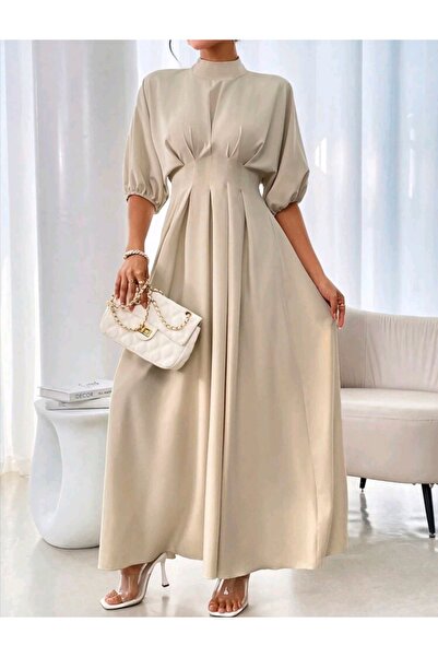 kendii modamm Black/Cream Crepe Fabric Long Dress with Waist Detail – High Co...