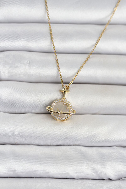 OGHAMAY 316L Steel Chain Gold Color Planet Model Women's Necklace