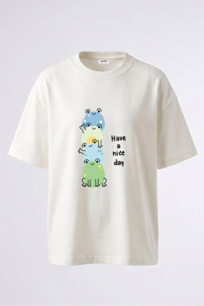Anetos Tricou supradimensionat alb din bumbac cu imprimeu pe spate cu desene ...