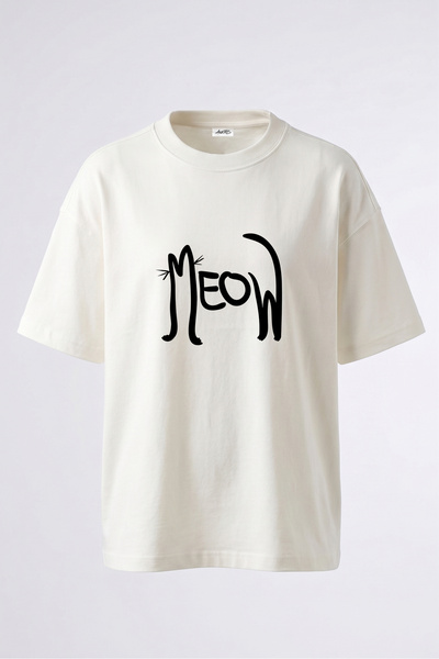 Anetos Μπλουζάκι Meow Cat με στάμπα στην πλάτη, βαμβακερό λευκό oversize