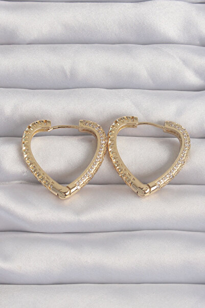 OGHAMAY Brass Gold Color Zircon Stone Motif Heart Earrings
