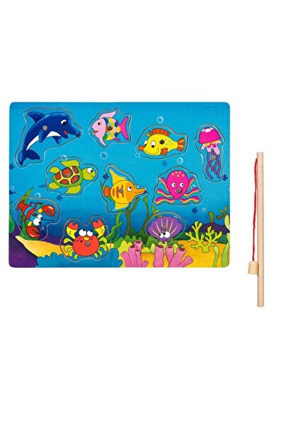 OEM Puzzle magnetic din lemn cu undiță de pescuit și pești 30 x 22.5 cm