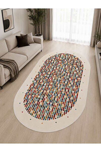 GNL HOME Oval Üçgen Kilim Desenli Dijital Baskı Salon,Koridor,Mutfak,Balkon,O...